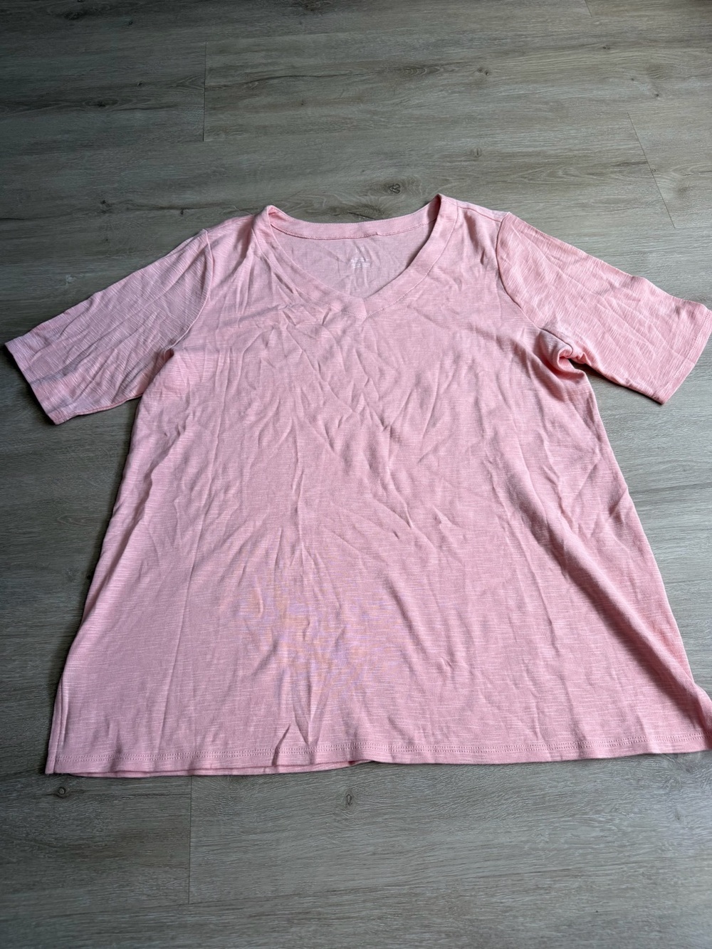 J Jill Pima Cotton Slub Knit Elbow Sleeve Tee Peach Casual Basic V-neck SZ L